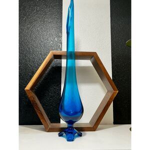 Vintage Mid-Century Viking Glass Swung Vase – 24" Blue Arching Thumbprint